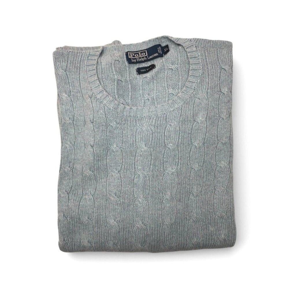 Polo Ralph Lauren Sweater Mens XL Blue Cable Knit 100% Silk Fisherman Preppy